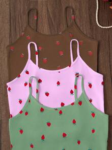 SHEIN 3件套草莓印花吊带背心和裤子睡衣套装女士睡衣套装夏季睡衣套装草莓睡衣套装草莓印花睡衣套装两件套睡衣套装 - 彩色 - 查看 6