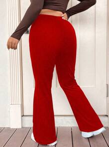 Vionelle Women's Plus Size Simple Casual Flare Leg Red Pants For New Year Clothes Fall Cloth For Women - Red - View 2