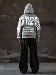 ROMWE MEN Street Life 男士字母印花长袖抽绳连帽衫和运动裤休闲套装 - 彩色 - 查看 3