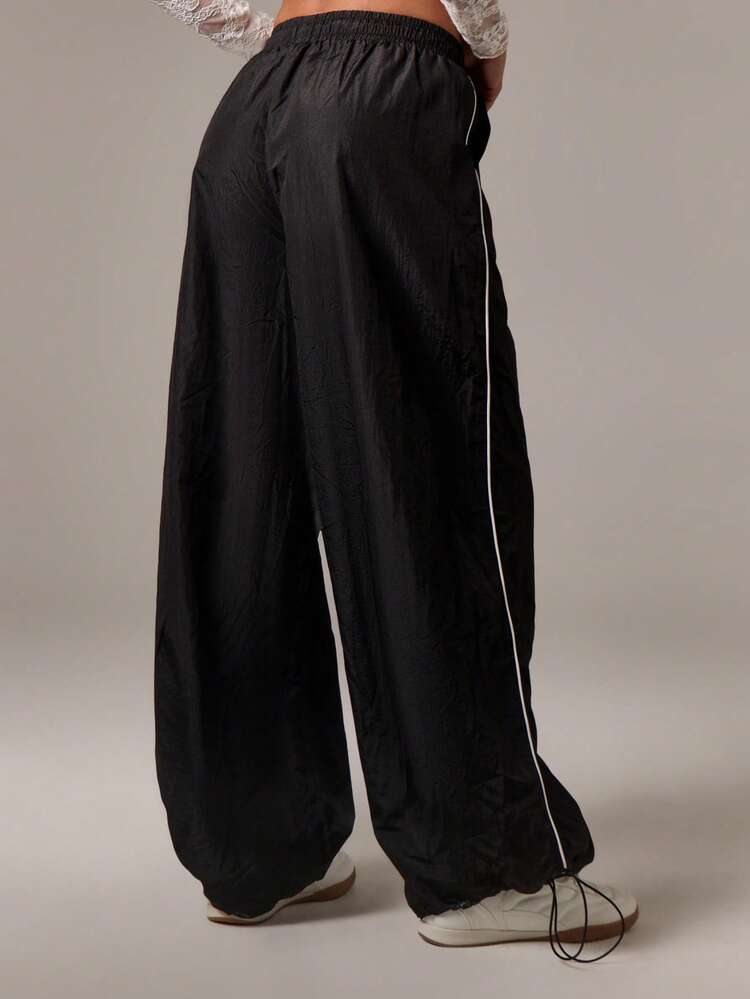 Wide Leg Track Pants With Contrast Piping