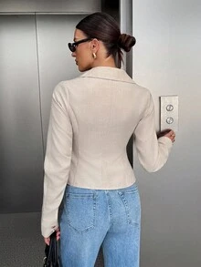 Siren Gaze Casual Commuter Solid Color Metal Buckle Waist Jacket In Fall/Winter - Apricot - View 2