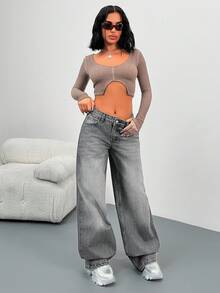 EURMUSE Women Jeans Y2k Jeans Two Piece Outfit Woman 2 Piece Outfits For Women Wide Leg Jeans - Medium Wash - View 1
