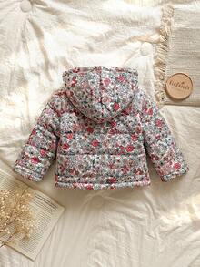 SHEIN Vintaside Kids 女嬰加厚外套，可愛白色冬季保暖內裡外套，時尚碎花鄉村風，保暖舒適秋季外套 - 彩色 - 查看 2