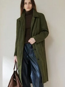 Aveloria Modichic Chaqueta larga de mujer con cuello vuelto, diseño dividido, escudo de lluvia en la espalda, manga larga, de alta gama y estilo retro para ir al trabajo - Verde militar - Ver 4