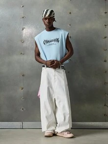 NEON BLANC 宽松男士字母图案蝙蝠袖T恤 - 淺藍色 - 查看 6