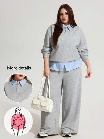 Enliva Karlangas.Toledo Conjunto informal de 2 piezas para mujer talla grande, sudadera y pantalón de chándal, sudadera con capucha y pantalones, conjunto a juego informal, ropa de otoño para mujer, invierno, CURVE PLUS, para figura redondeada tipo manzana