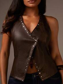 Athîral Camiseta de tirantes de unicolor y fresco para mujer - Café integral - Ver 5