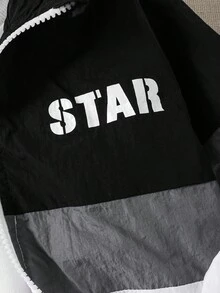 SHEIN Explorewe 一件男童时尚黑白灰拼接外套，面料柔软舒适，适合春秋季节、户外活动、上学等各种场合，带帽外套，秋冬季时尚百搭。 - 白色 - 查看 4