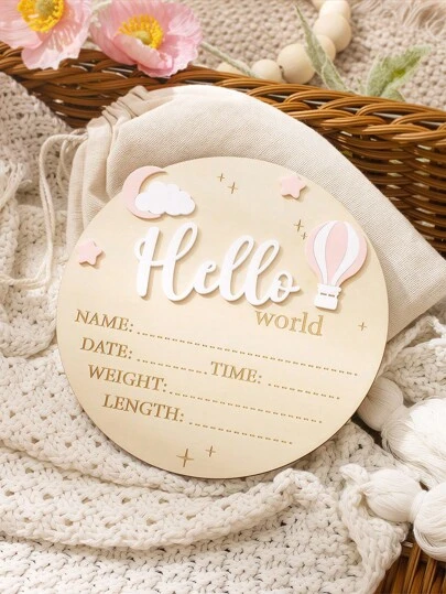 SHEIN Newborn Baby Milestone Wooden Plaque, "Hello World" Birth Announcement Sign Fall Winter
