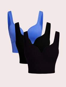 SHEIN Sports Áo Camisole thể thao gân màu trơn dành cho nữ, áo bra thể thao mặc hàng ngày, áo croptop có áo ngực tích hợp, bộ 3 áo, áo gân, áo bó sát, áo croptop gân, áo croptop bó sát, áo croptop có áo ngực tích hợp, bộ 3 áo croptop. - Nhiều màu - Xem 6