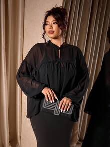 Cravure Plus Size Women's New Chinese Style Chiffon Shawl Collar Lightweight Sun Protection Shirt Jacket & Dress Cover Up Set