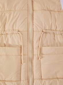 Sparklyn Chaleco acolchado de algodón para niñas preadolescentes, ropa de invierno para niñas preadolescentes, diseño alargado con bolsillos y capucha con cremallera acolchada - Caqui - Ver 5
