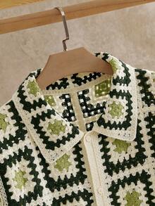 HIMLAND Men's Fashionable Tri-Color Knit Polo Shirt Men Crochet Shirt Crochet Shirt Open Knit Shirt Men Men Retro Shirt White And Green Graphic Shirt Men