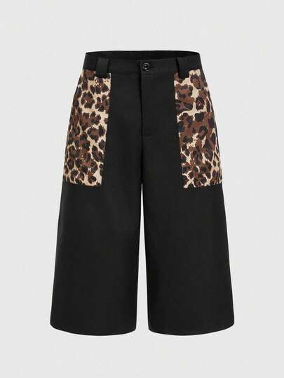 Street Life Men's Casual Leopard Patchwork Wide Leg Capri Pants