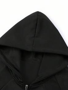 Manfinity EMRG 男士休闲日常简约纯色拉链连帽夹克，春秋季黑色拉链超大户外风衣