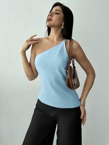 Firerie 全新优雅杏色亚麻不对称下摆褶饰腰部露背休闲衬衫，春夏 - 藍色 - 查看 5