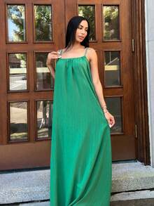 Carolina Barros 2025 年夏季新款音乐节、复活节、圣帕特里克节、西部、波西米亚风格连衣裙，适合生日派对、毕业典礼、学生、日常休闲、度假、邮轮、海滩、日光浴、时尚无袖可调节肩带、宽松版型、宽条纹纹理、卡其色、女式连衣裙 - 綠色 - 查看 1