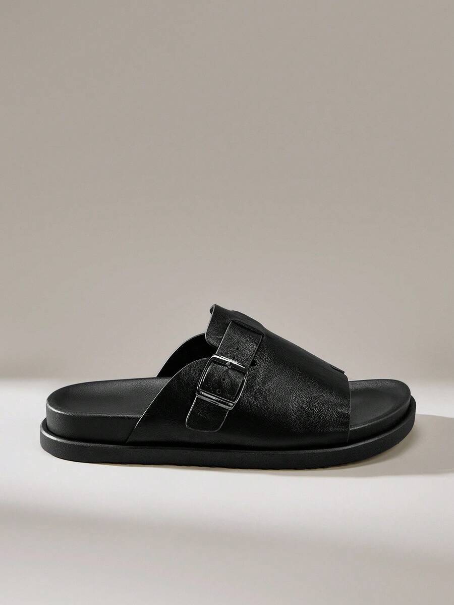 Solecia 2025年夏季男士休闲简约系带凉鞋，时尚沙滩拖鞋 - 黑色 - 查看 1