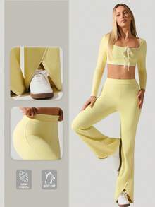 Fluxe 女士纯色高腰喇叭休闲紧身裤，百搭日常穿着