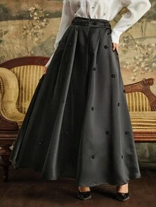 Anewsta 优雅的镶钻高档半身裙，精致时尚，适合秋季、冬季、新年、外出和圣诞节穿着。 - 黑色 - 查看 4