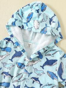 SHEIN Áo choàng tắm trùm đầu bằng vải nỉ dày họa tiết hoạt hình dễ thương cho bé trai, thích hợp mặc đi biển, hồ bơi, suối nước nóng, giữ ấm/dày - Nhiều màu - Xem 3
