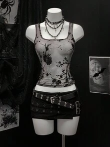 EgrlEra 女士扎染花卉植绒方领吊带背心 - 彩色 - 查看 1