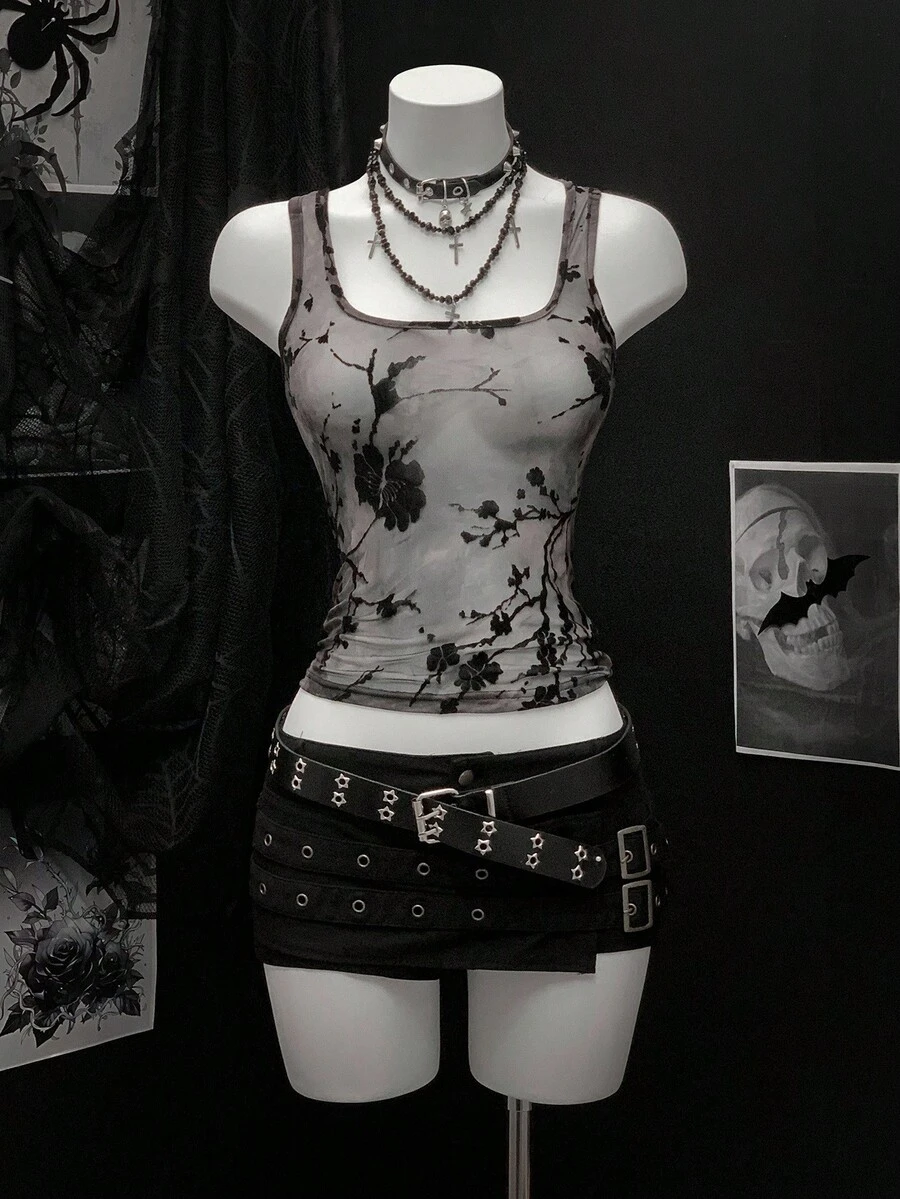 EgrlEra 女士扎染花卉植绒方领吊带背心 - 彩色 - 查看 1