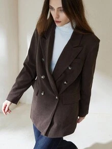 Aveloria Modichic Damska marynarka typu marynarka typu blezer z luźnego materiału Maillard w stylu retro, wysokiej jakości, elegancka na jesień/wiosnę - Brązowy - Zobacz 2