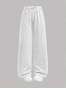 SHEIN Teen Girl White, Casual,Knit Loose Fit Trousers For Spring, Summer, Autumn And Winter,Home Wear Wide Leg Sweatpants Comfy Pants Grey Sweatpants Fall