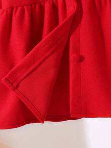 SHEIN 女童秋冬时尚别致贝壳领荷叶边长袖纽扣开衫中长外套，休闲百搭的秋季圣诞节服装 - 紅色 - 查看 8