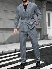 Calvornis 男士休闲商务两件套西装、西装外套和裤子，简约时尚休闲日常穿着婚礼舞会西装，适合情人节周年纪念日等场合，是送给男朋友或丈夫的绝佳礼物，老钱 - 灰色 - 查看 5