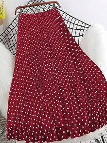 SHEIN Clasi Plus Size Women's Elegant Polka Dot Print Pleated A-Line Skirt, Spring/Autumn - Red - View 1