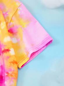 SHEIN X Care Bears Tween Girl Cute Cartoon Rainbow Bear Pattern Round Neck Loose Knit Short Sleeve T-Shirt