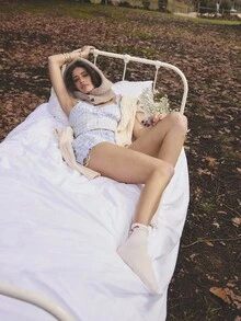 Aralina Sleepwear Fall Winter Plaid Gingham Cami And Short With Lace Trim Detail Two Pieces Set - Blue and White - View 7