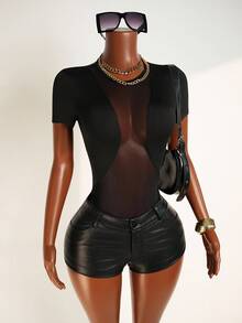 Mistrie Mujer Body Transparente Con Remiendo De Malla - Negro - Ver 5