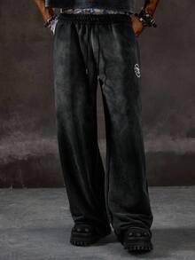ROMWE MEN Grunge Punk Pantalones sueltos casuales con cordón y bordado para hombres, para el otoño - Multicolor - Ver 4