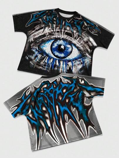 Street Life T-shirt à manches courtes mode homme avec imprimé œil, été