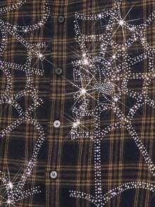 NEON BLANC Men's Short Sleeve Plaid Shirt With Halloween Spider Web