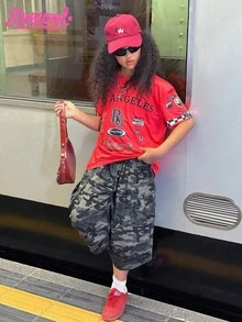 SHEIN Explorewe Áo thun họa tiết caro và chữ in thường ngày dành cho bé gái tuổi teen, mùa hè - trắng - Xem 1