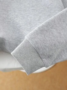 SHEIN 女童字母印花抓绒卫衣，休闲长袖，秋季女童时尚卫衣，猫咪爱心图案，冬季时尚卫衣 - 杏色 - 查看 3