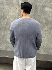 SWAVVY 男士动物刺绣圆领休闲毛衣，秋季 - 淺灰色 - 查看 3