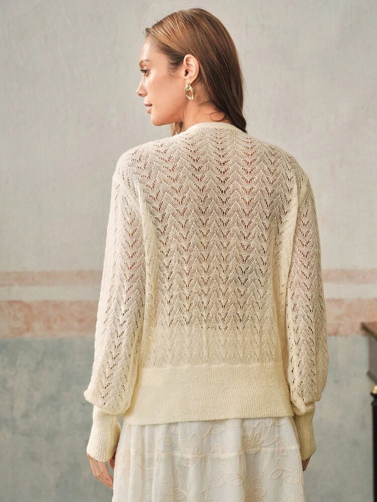 Women's Autumn/Winter Pearl Inlaid Seahorse Knitted Cardigan Sweater Jacket, Loose Thin Lace Outerwear Top, Elegant Style