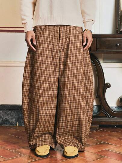 SWAVVY Men's Casual Loose Plaid Print Knee Length Pants