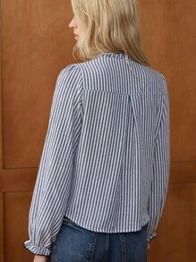 Écloséra Camisa de manga larga con botones, bordada y a rayas, de estilo vintage para mujer, para otoño/invierno