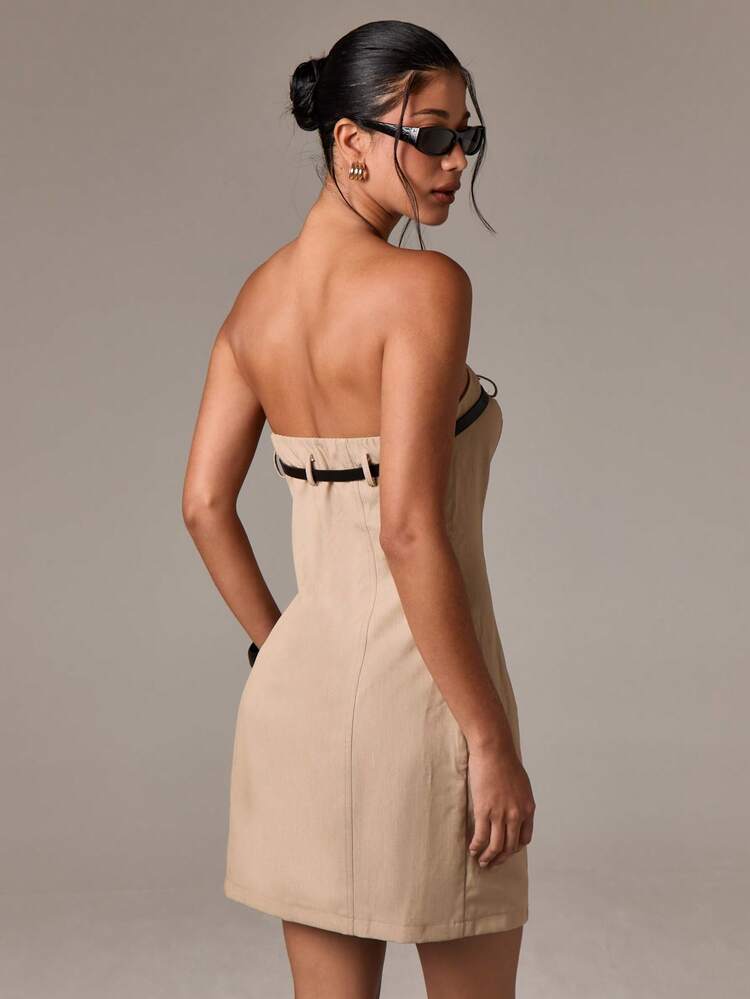 AiiRZ Mini Bandeau Dress Belted Strapless Evening Party Midi Formal Y2K Fashion Clubwear Elegant Summer Wedding Guest Night Out