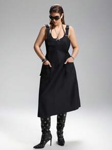 LYSMO 秋冬大码黑色背带连衣裤连衣裙 - 黑色 - 查看 1