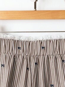 GlowEve 女士休闲蝴蝶结条纹蕾丝腰直筒阔腿裤 - 棕色 - 查看 5