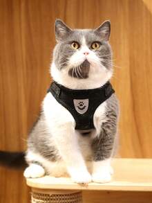 1 套透气猫背带和牵引绳防逃脱宠物衣服小猫小狗背心可调节易控制反光猫背带