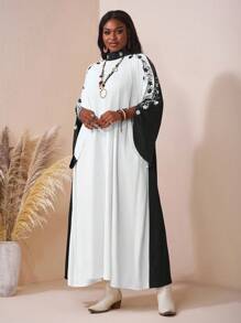 SHEIN CURVE+ Plus Size High Neck Applique Dress For Women/Autumn /Winter