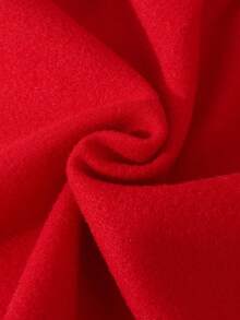 SHEIN 女童秋冬时尚别致贝壳领荷叶边长袖纽扣开衫中长外套，休闲百搭的秋季圣诞节服装 - 紅色 - 查看 4